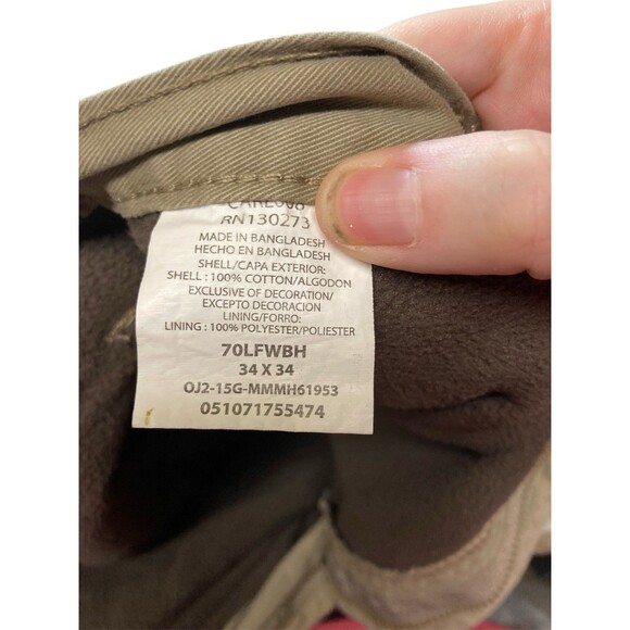 Wrangler Relaxed Fit Mens 34x34 Fleece Lined Khaki Cargo Pants Tech Pocket - Picture 4 of 4